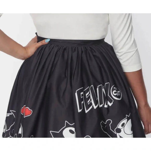 Unique Vintage X Felix The Cat Bow Sweetie Hearts Swing Skirt Black/ # 0137 - Picture 4 of 5